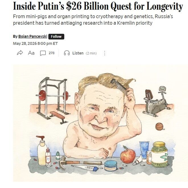 У росії розвивають масштабну програму дослідження довголіття, – WSJ