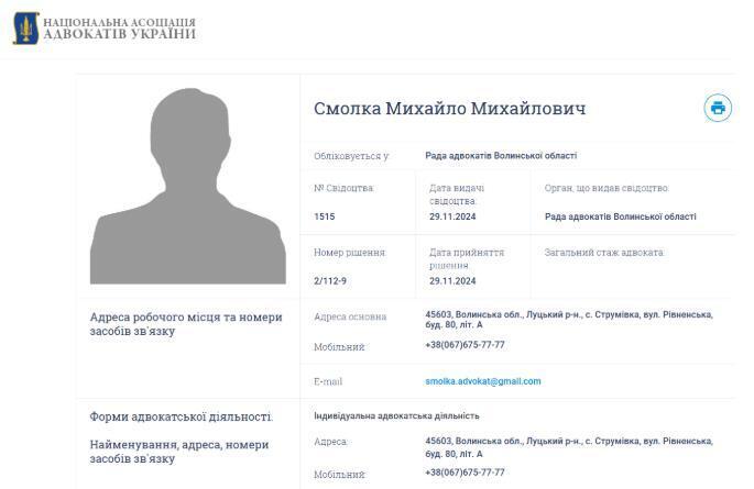 Реєстр адвокатів. Михайло Смолка