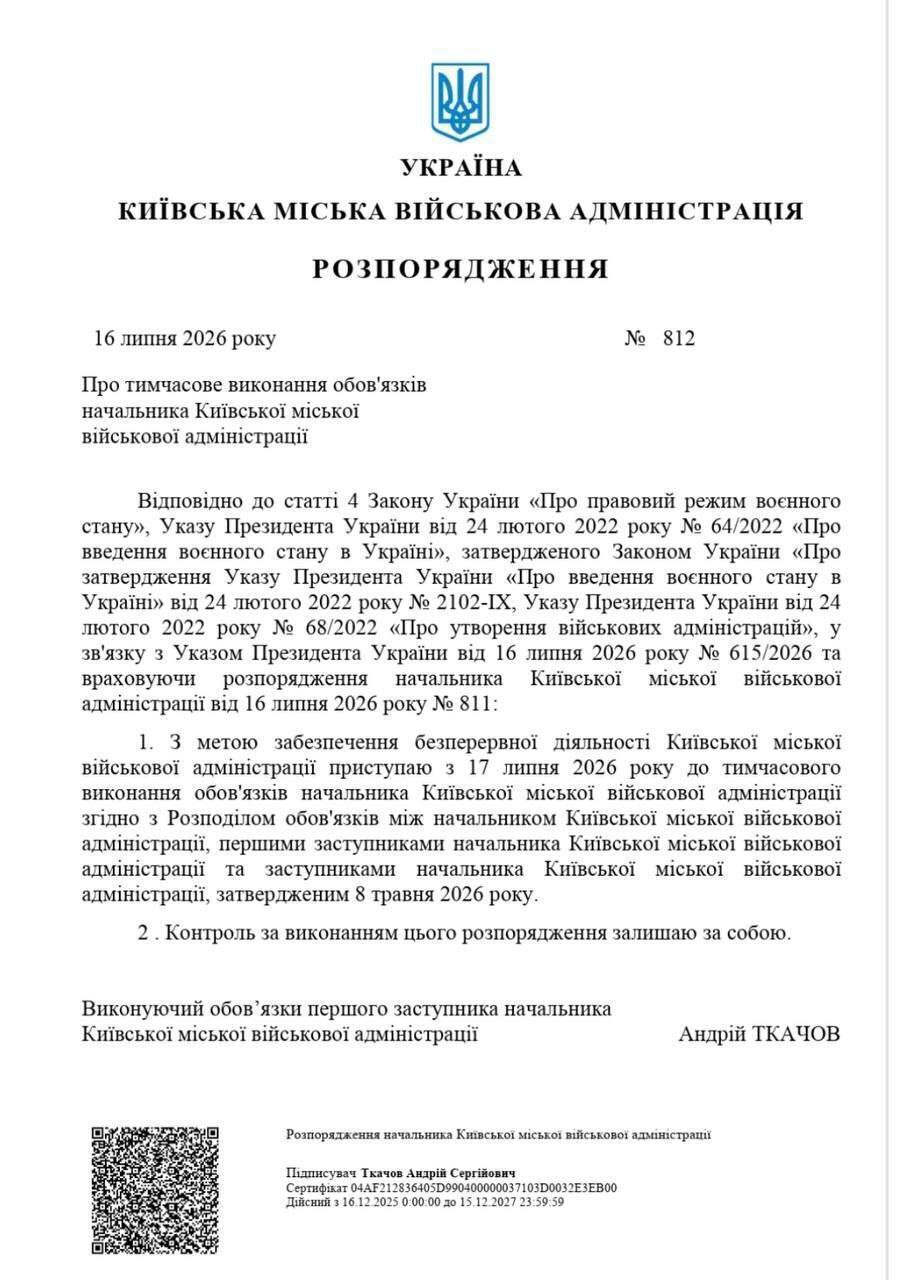 Президент назначил нового и.о. начальника КМВА: кто такой Андрей Ткачев