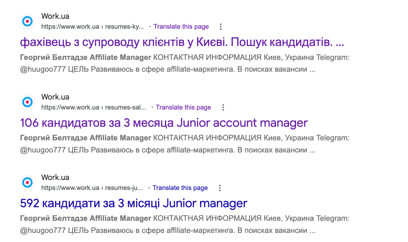 Георгій Белтадзе шукав роботу Affiliate Manager / Junior Account Manager через Work.Ua