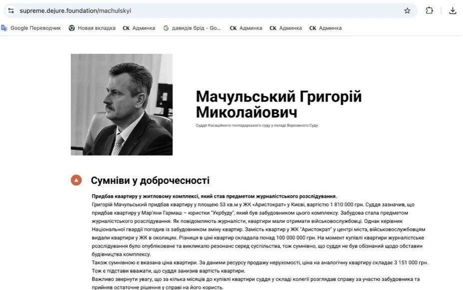 Квартира после решения в пользу застройщика и $245 тысяч наличных: что известно о состоянии судьи Мачульского