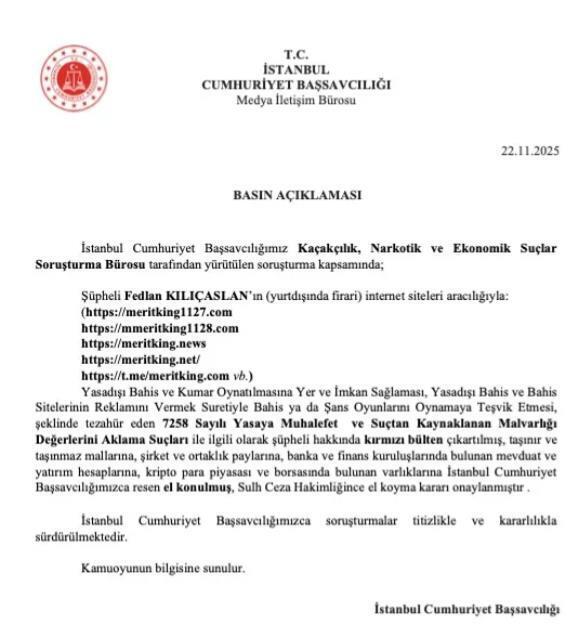 Ордер на арест Федлана Киличаслана
