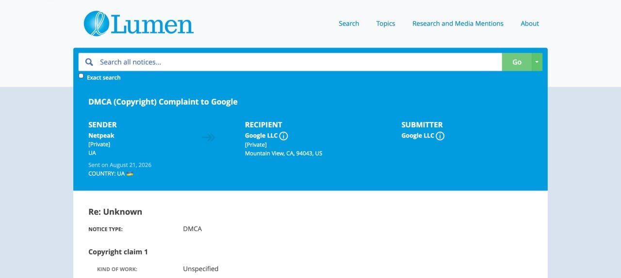 Маніпуляція ''авторським правом''? До Google надійшла DMCA-скарга на матеріал СтопКору про Netpeak Артема Бородатюка