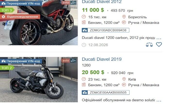 Ducati Diavel Carbon стоимостью 745,3 тыс. грн
