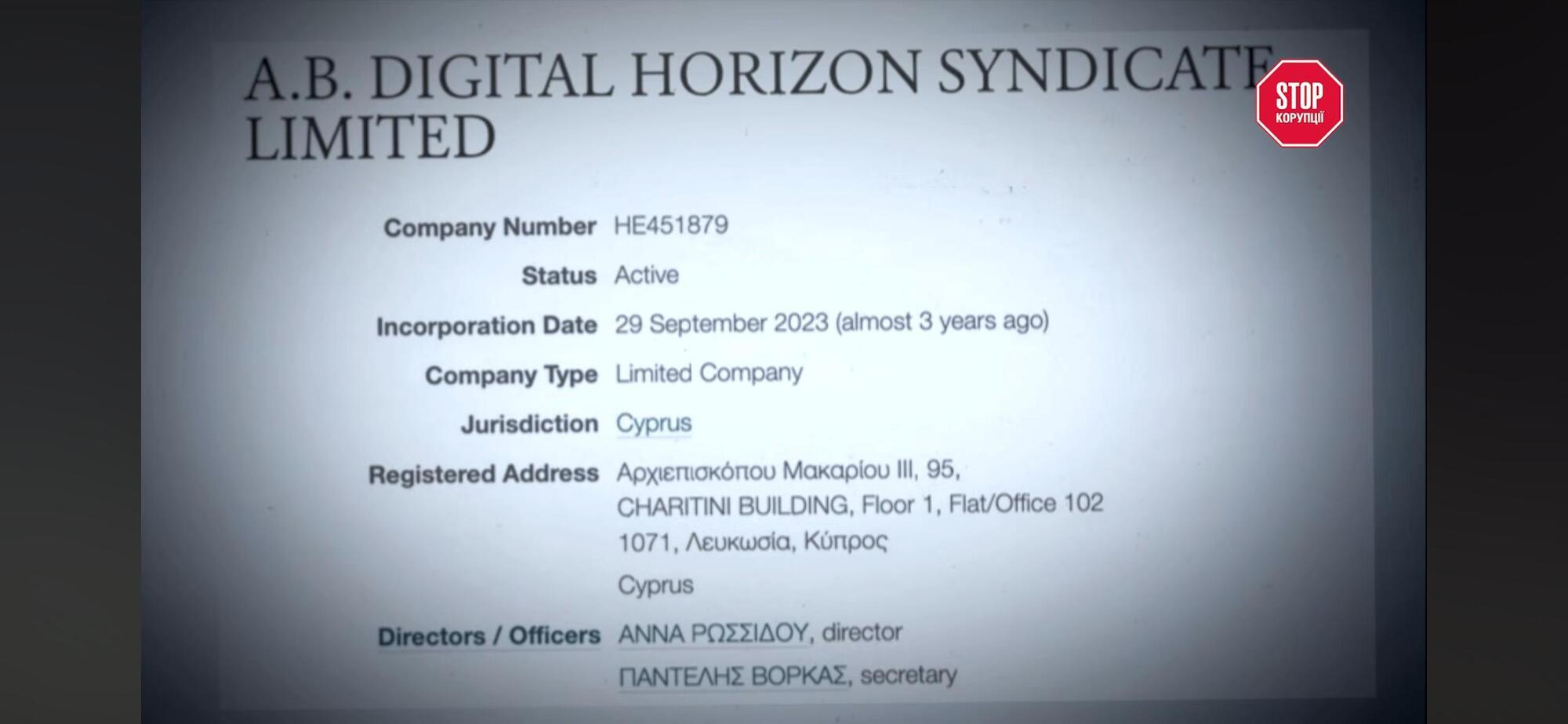 Кіпрська A.B. Digital Horizon Syndicate Limited — одна зі структур, пов'язаних з бізнесом Бородатюка