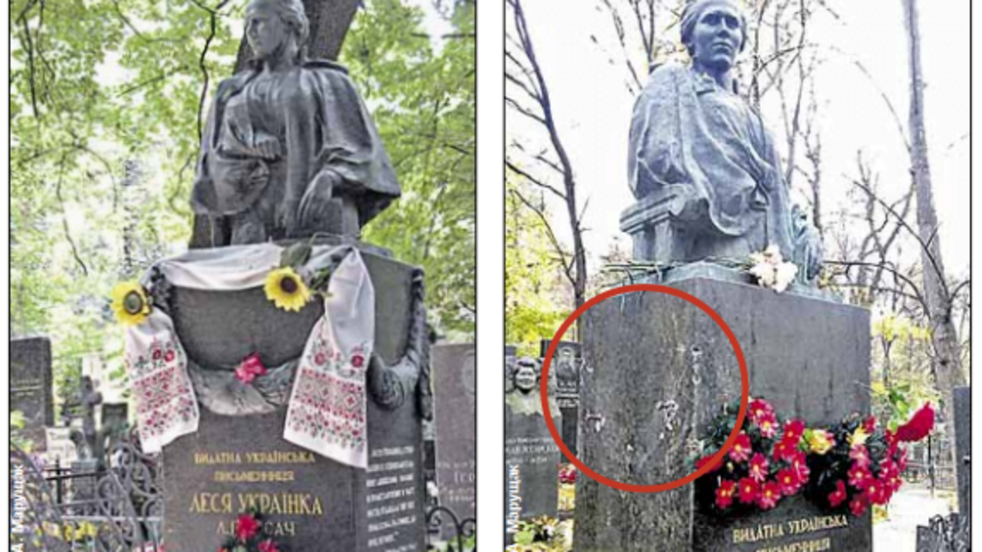 На Київському кладовищі обікрали пам’ятник Лесі Українки та інших видатних людей (ФОТО)