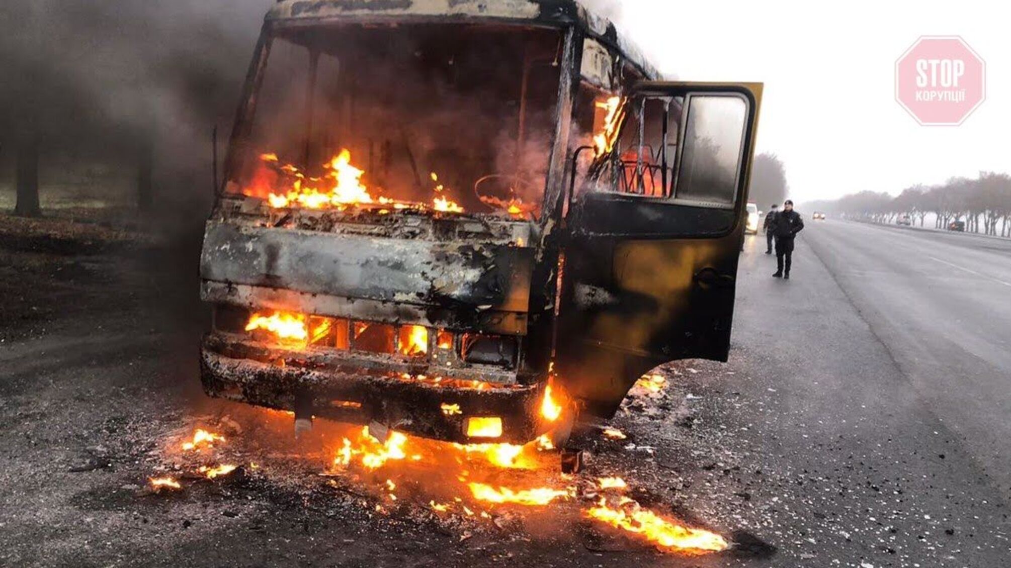 Під Дніпром згорів рейсовий автобус (фото)