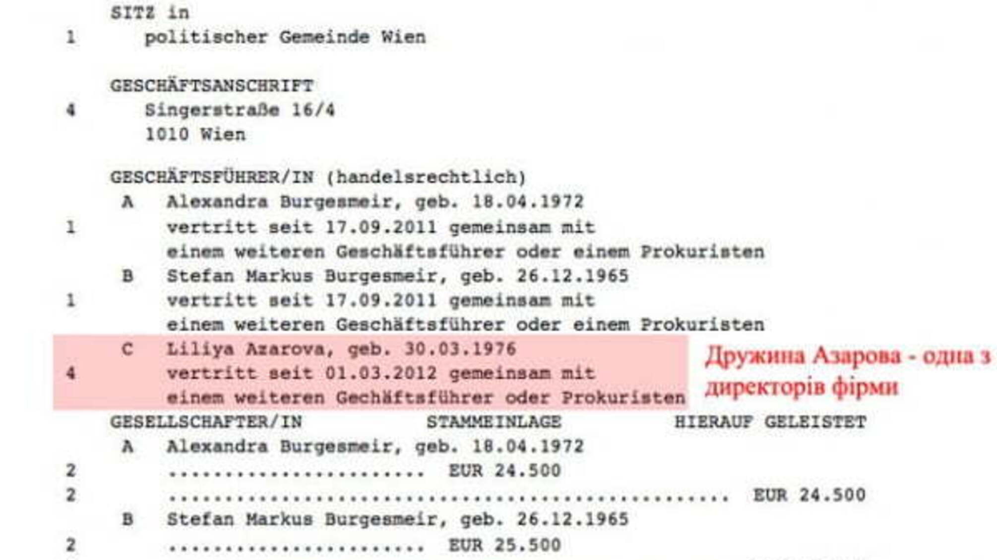 Австрийские фирмы жены Азарова