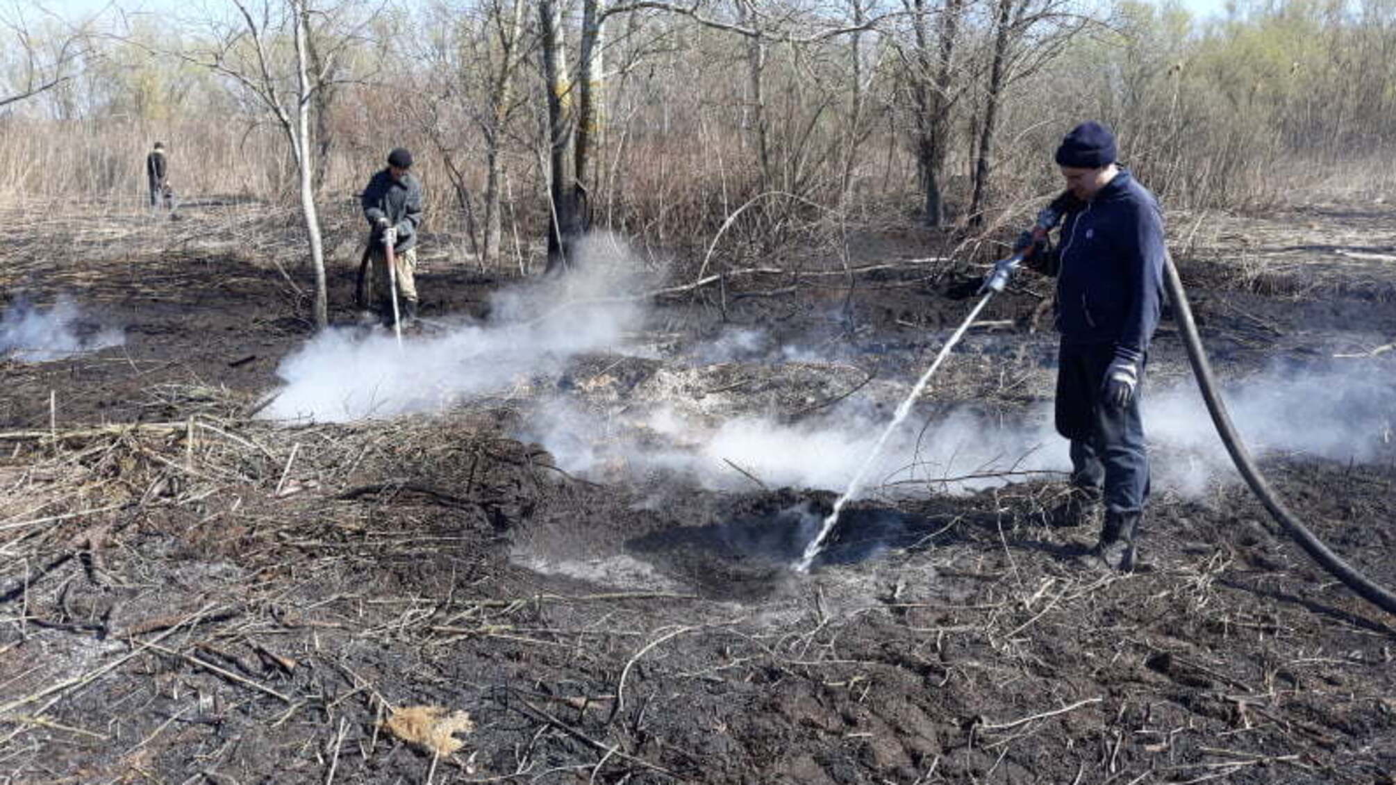 Полтавська область: вогнеборці ліквідовують торф'яну пожежу