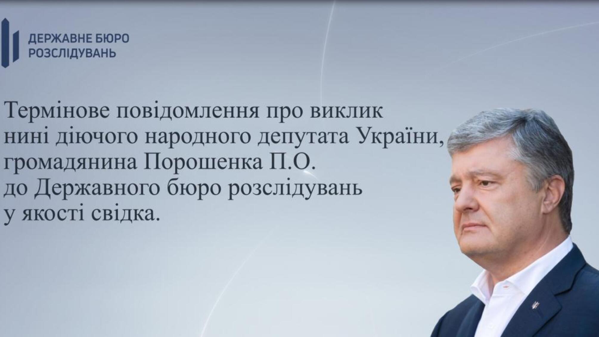 Повістка про виклик Порошенка Петра Олексійовича
