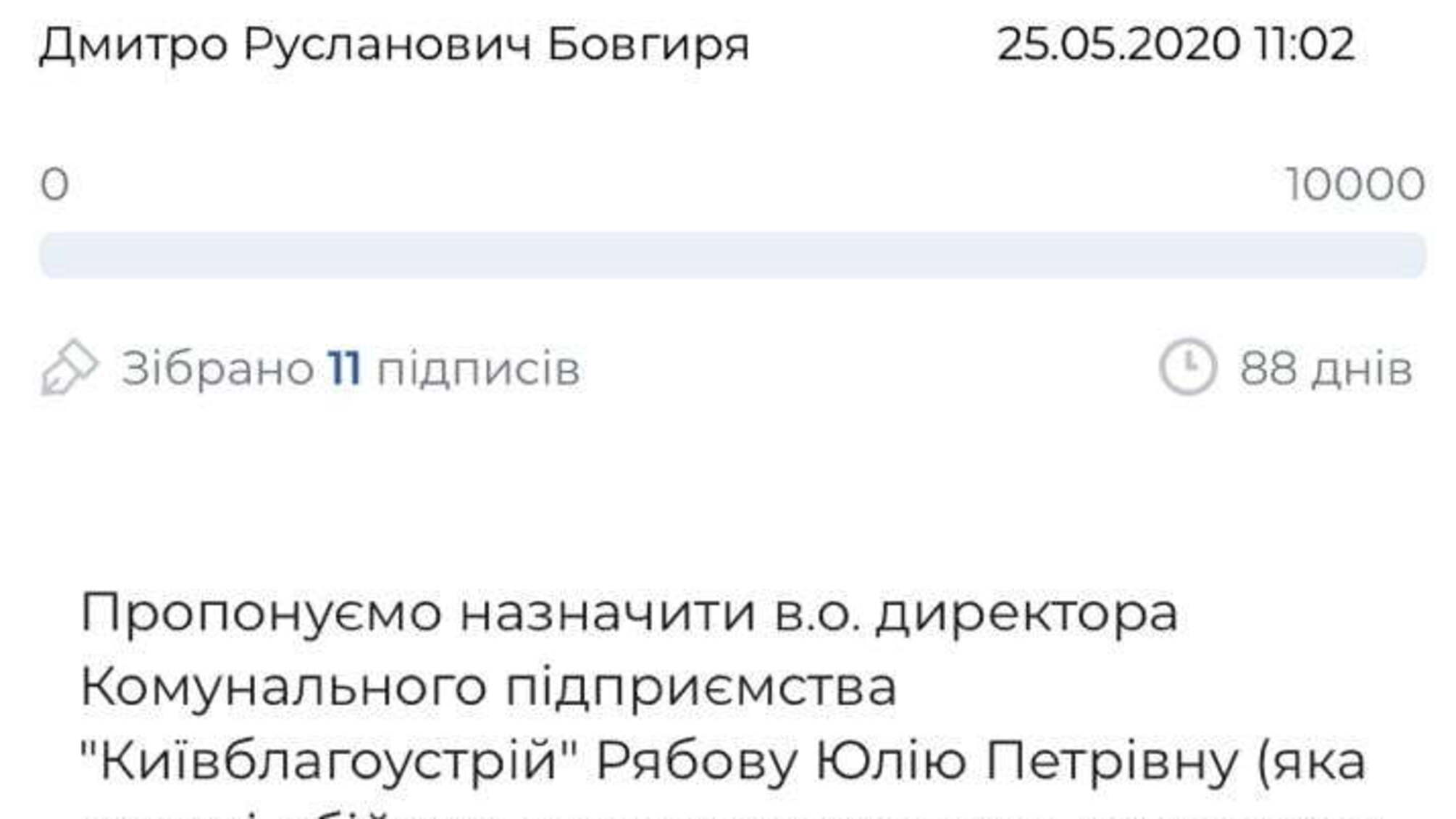 Призначити нового керівника КП «Київблагоустрій»: на сайті Київради  з’явилася петиція