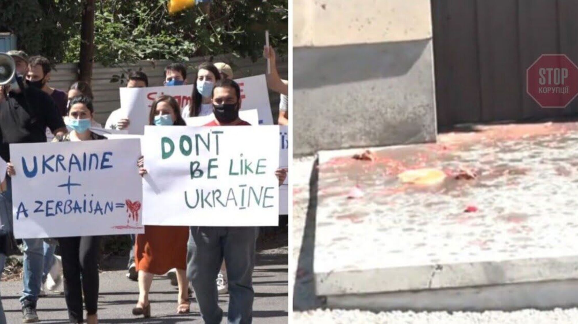 Протестувальники облили борщем будівлю посольства України у Вірменії