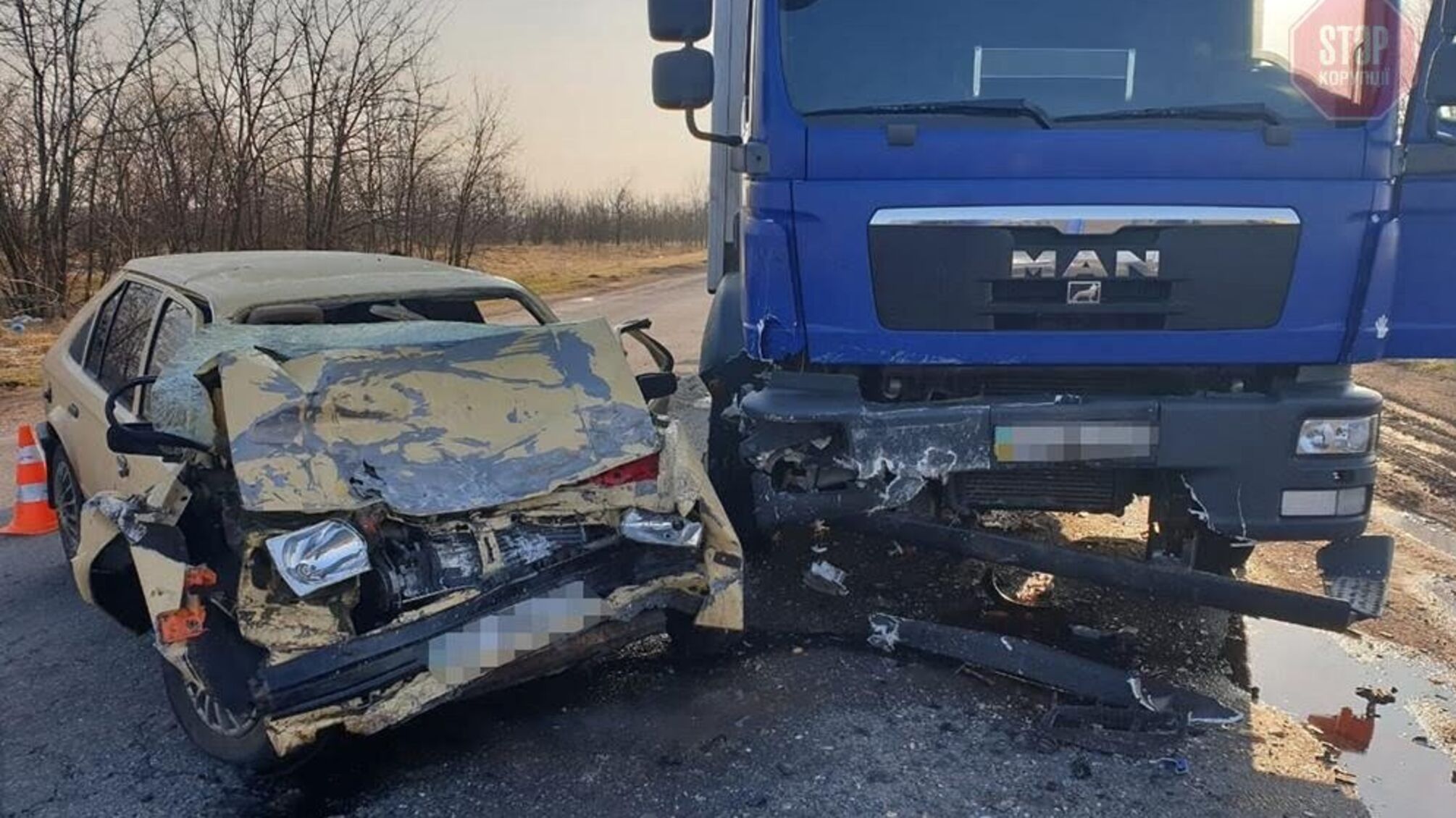 В Запорожской области автомобиль врезался в грузовик, есть погибший (фото)