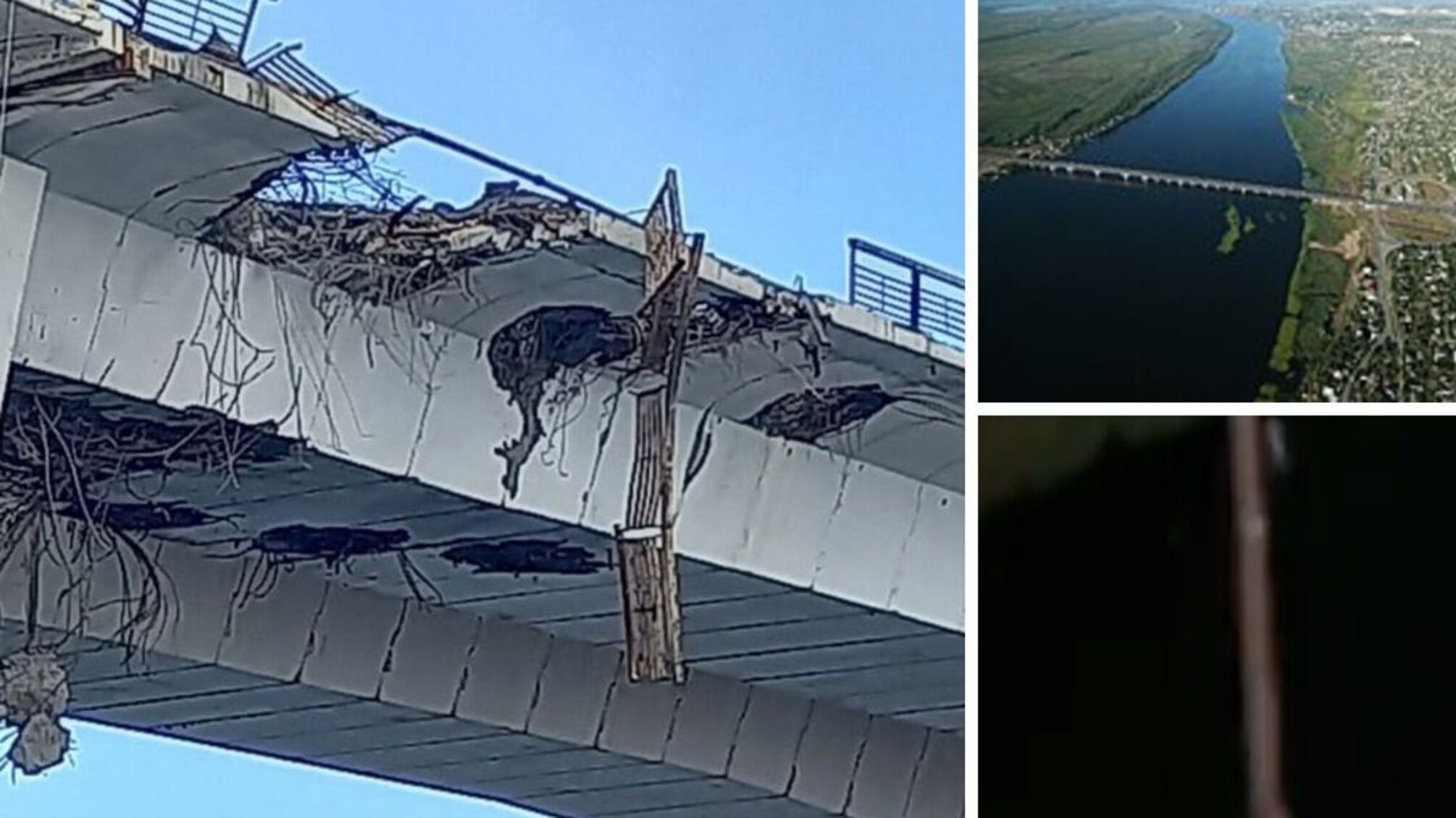 Новые снимки Антоновского моста: дыры – на месте, переправа из барж уменьшилась