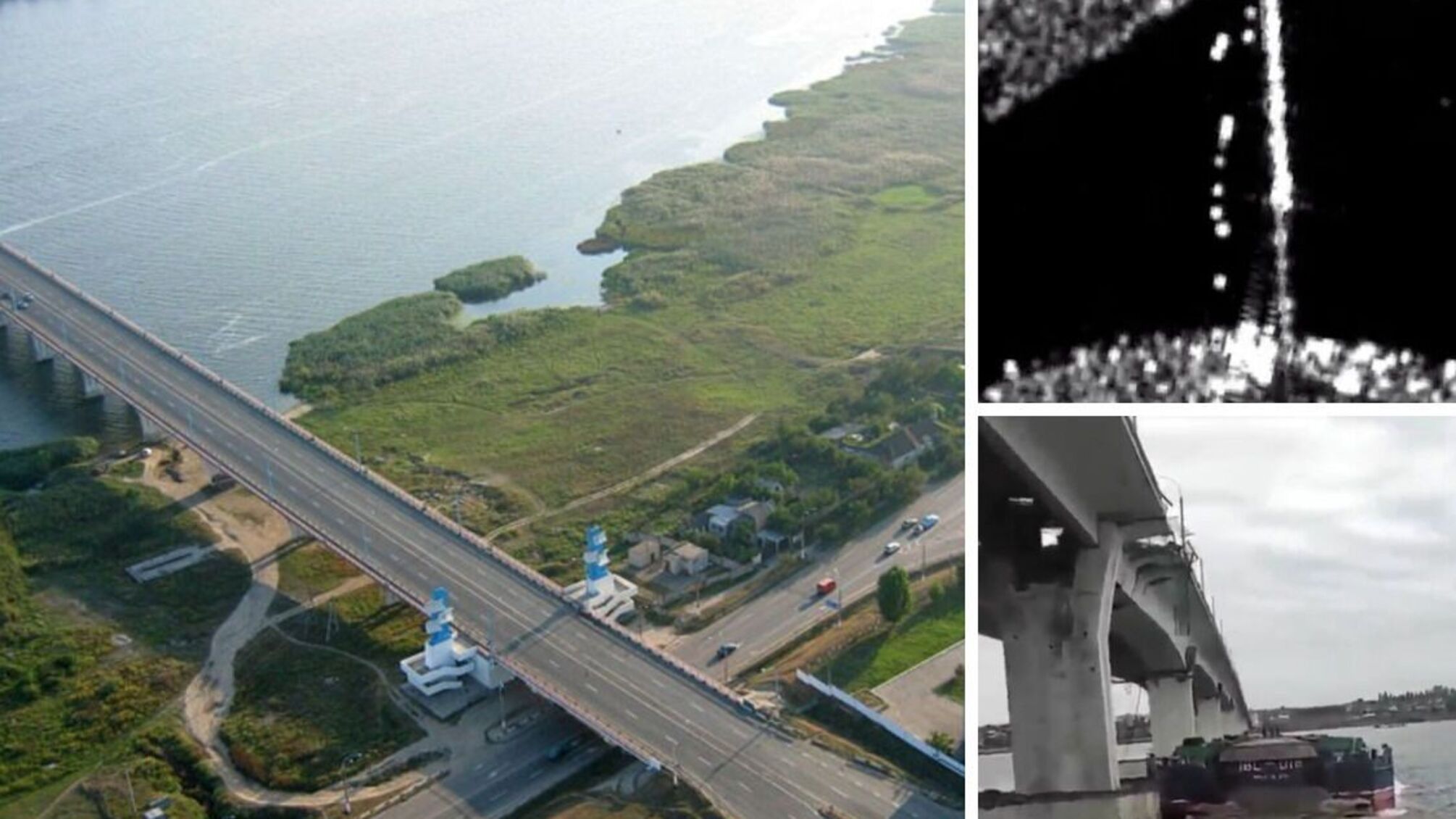 Новые спутниковые снимки Антоновского моста: одна из барж оккупантов затонула