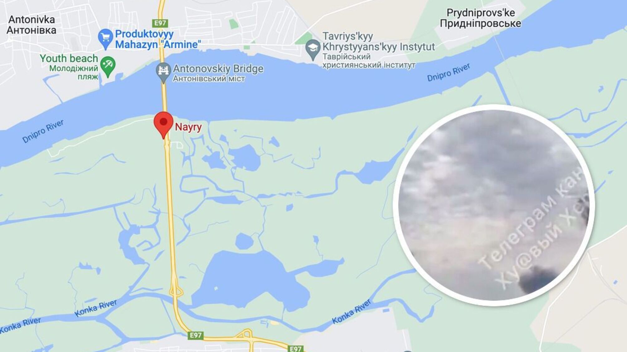 Недалеко от Антоновского моста 'прилет'