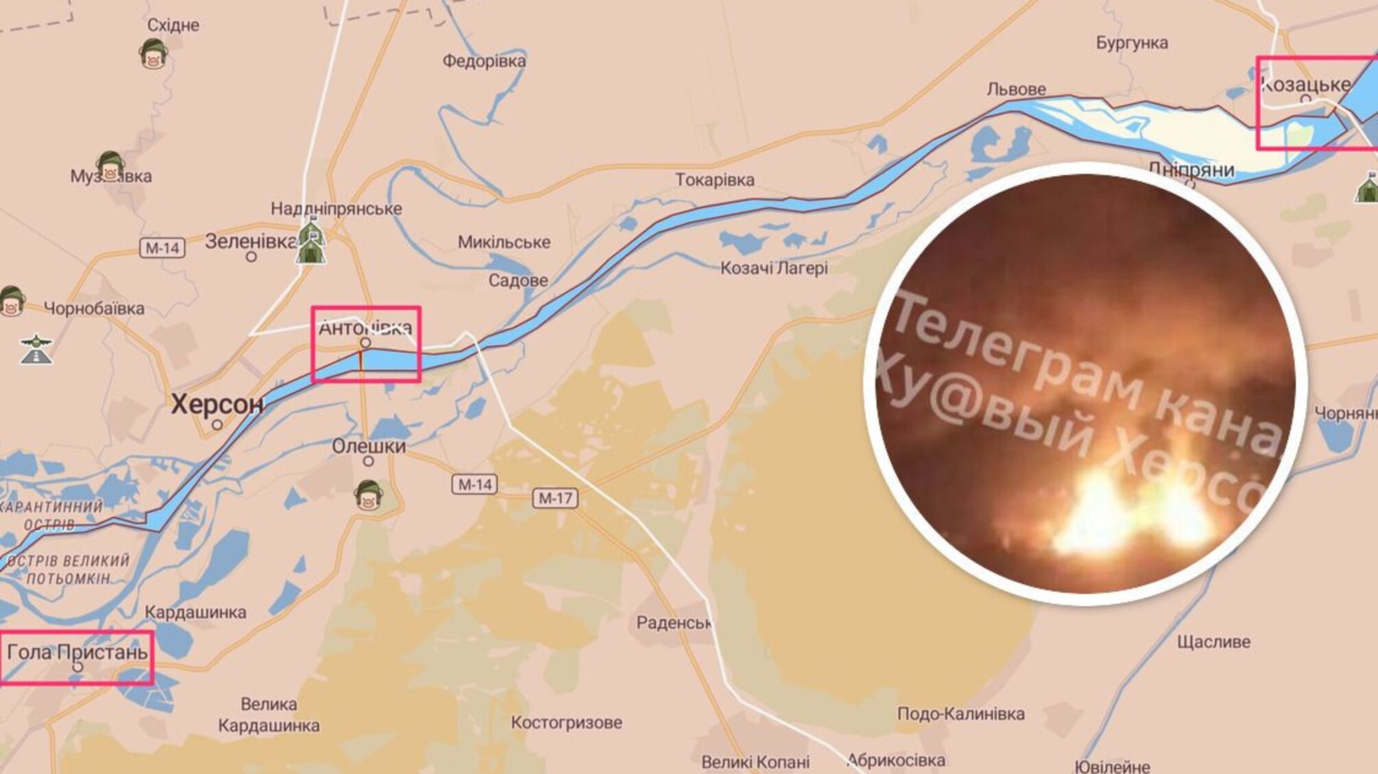 На Херсонщині вночі вибухала й горіла логістика окупантів