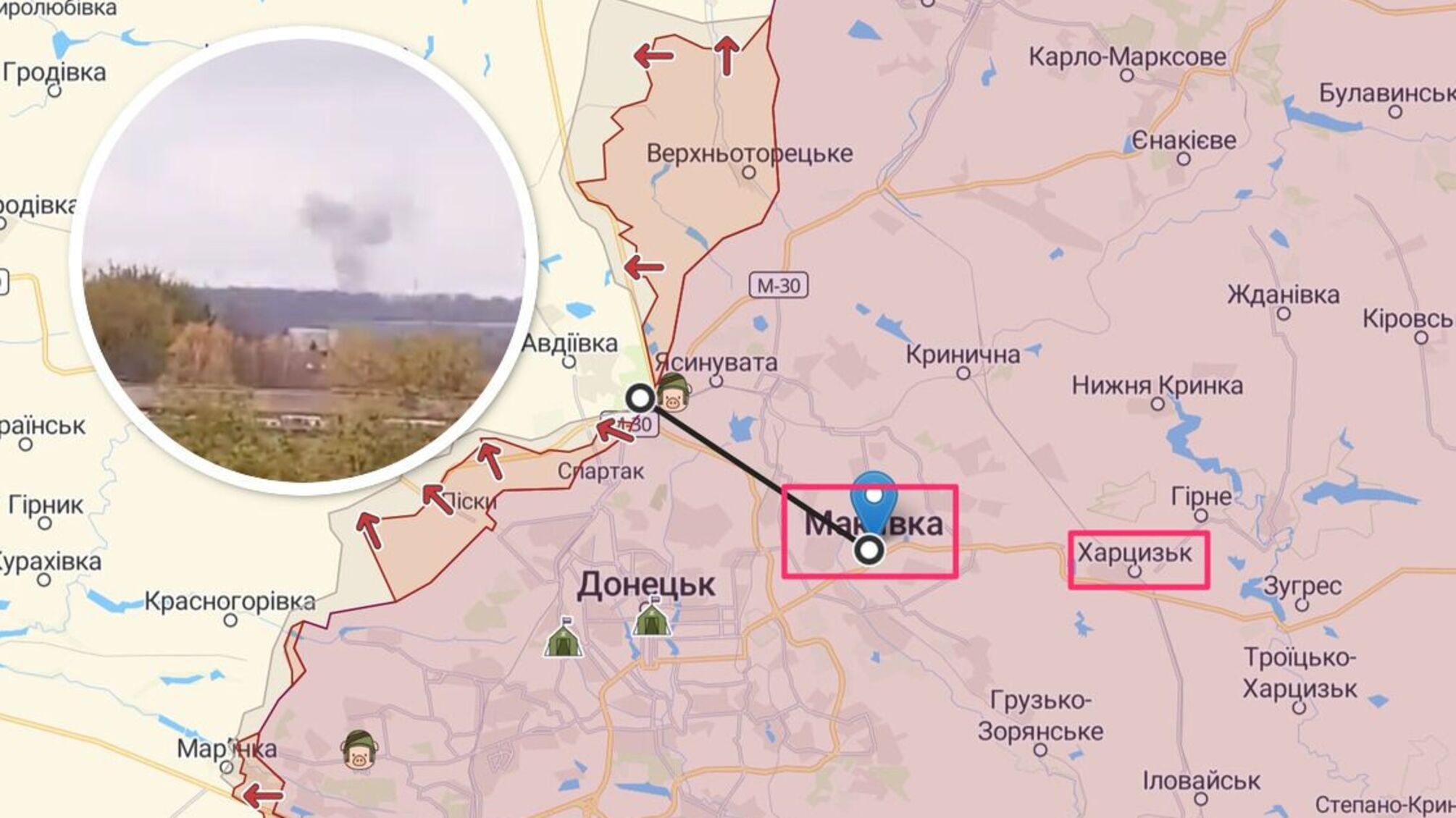 Під Донецьком 'бавовна': над промзоною в Макіївці здійнявся стовп диму (відео)