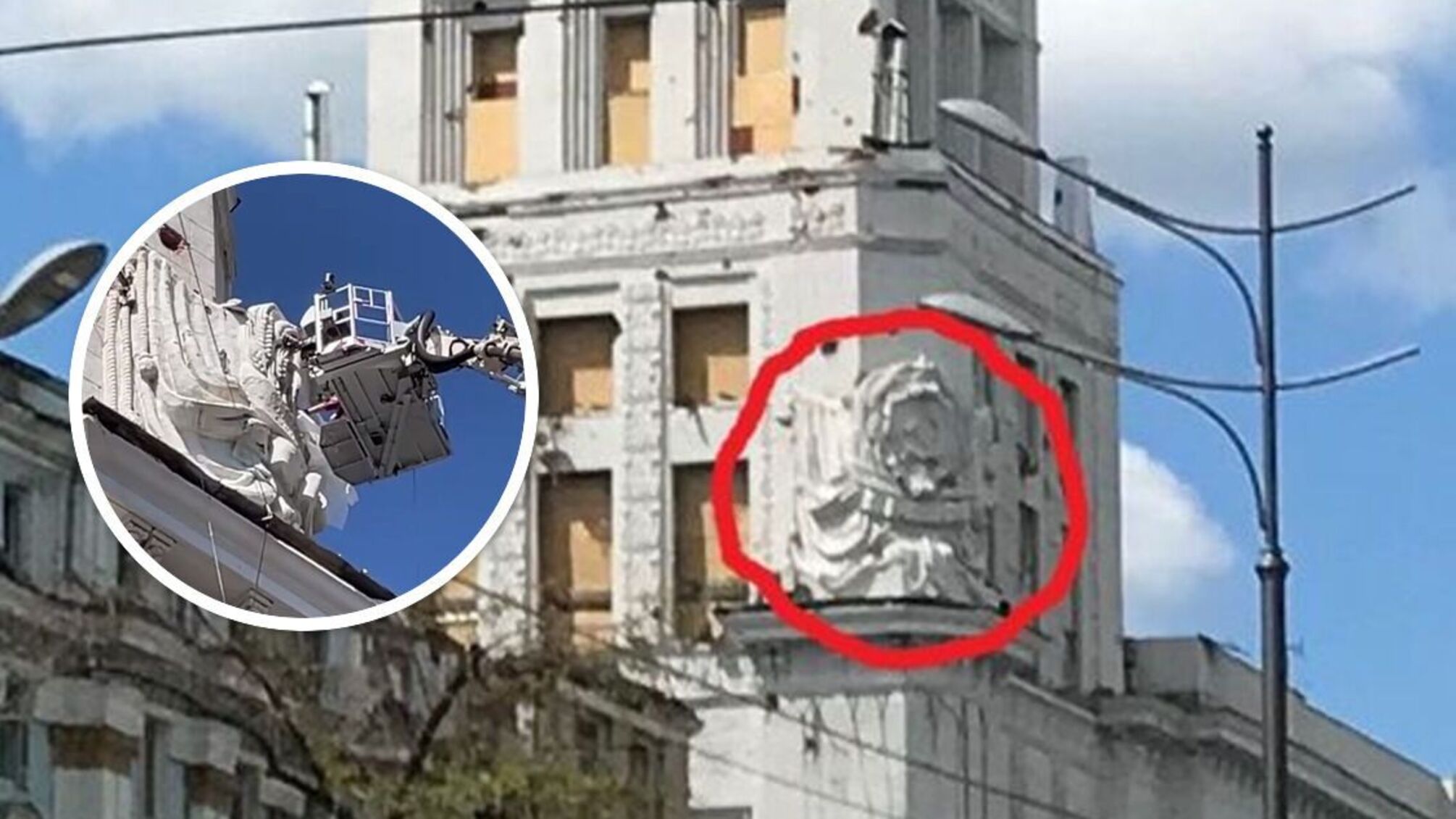 В Харькове маскируют советские гербы на горсовете (видео)