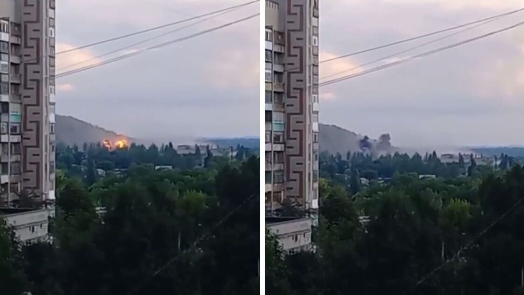 пламя и дым в Горловке