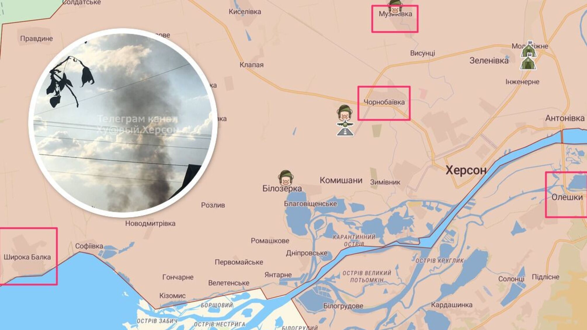 Херсонщина: у Музиківці палає завод, у Широкій Балці знищено базу з 65 окупантами