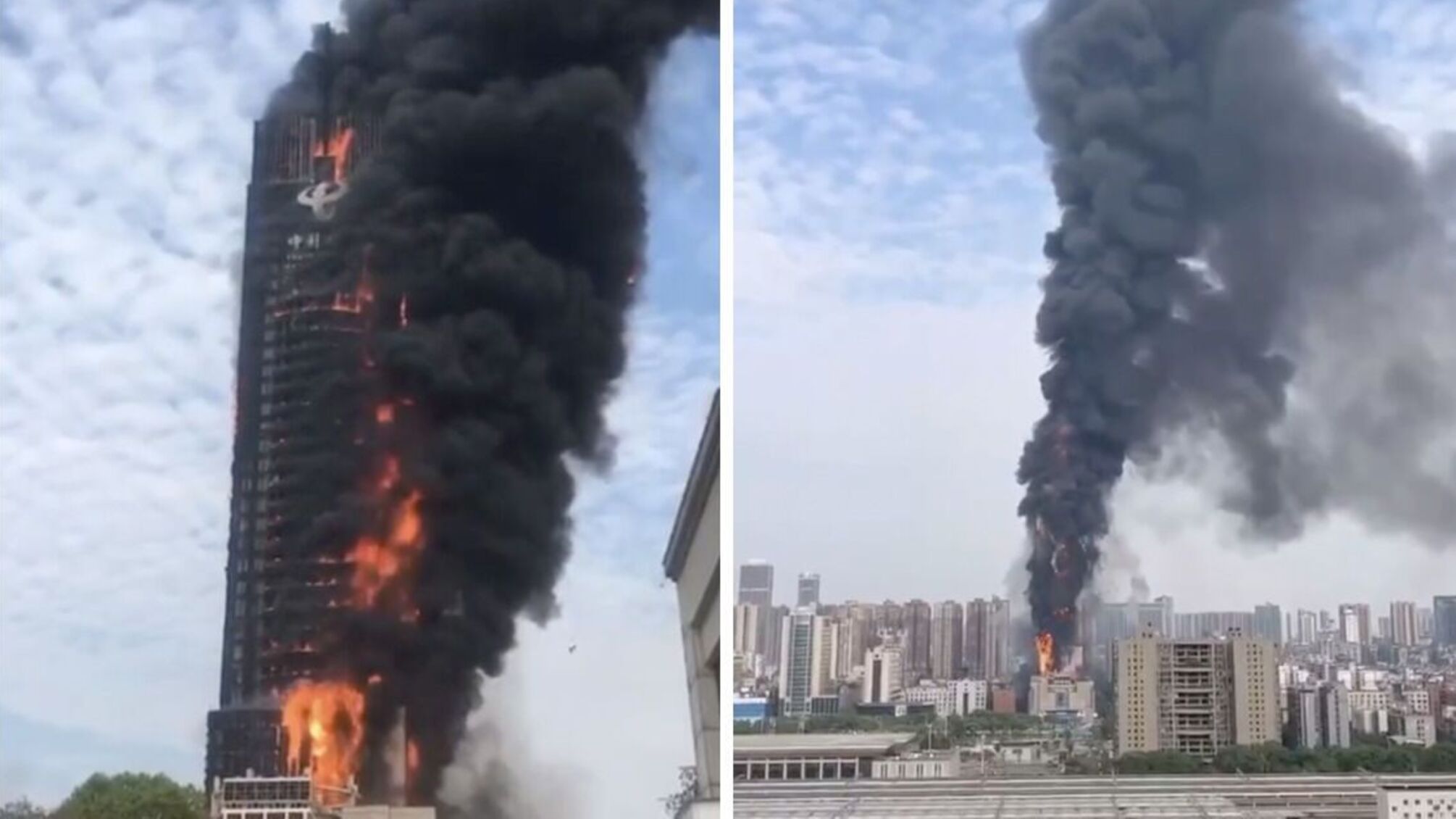 В Китае за 20 минут полностью сгорел небоскреб (видео)