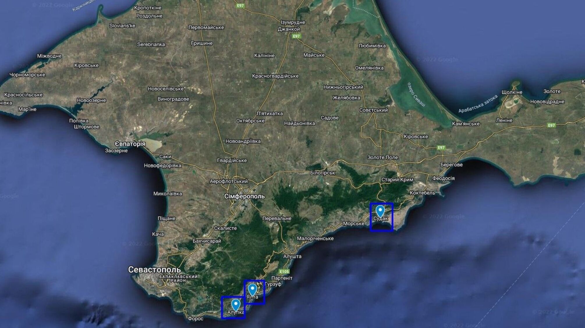 Місця вибухів в окупованому Криму