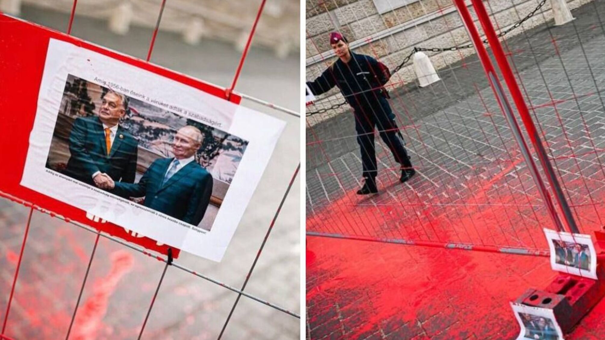 Акція протесту в Угорщині: опозиціонери облили червоною фарбою огорожу офісу Орбана