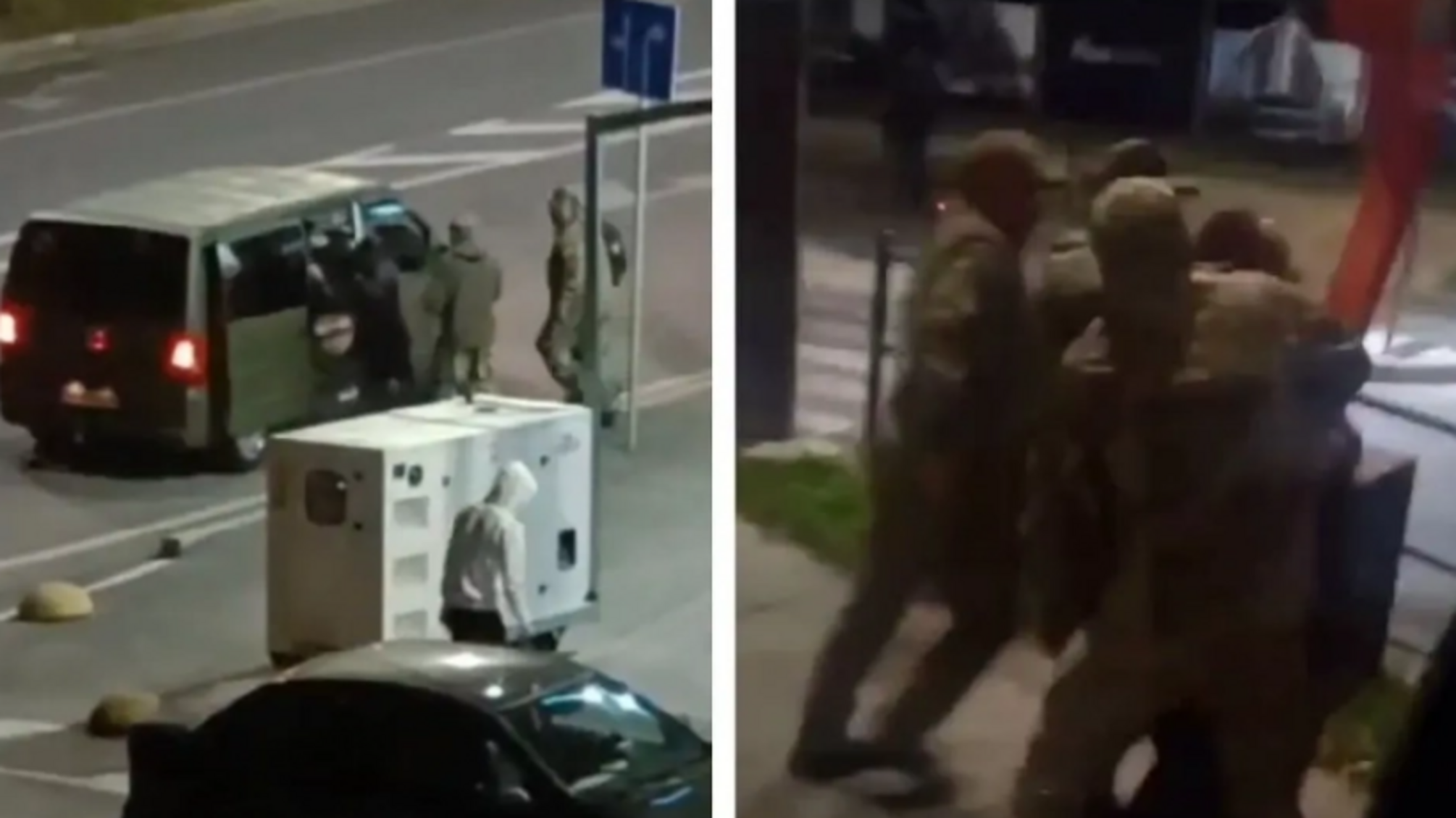 Скріншоти з відеороликів, на яких люди в формі насильно 'пакують' у мікроавтобу чоловіків