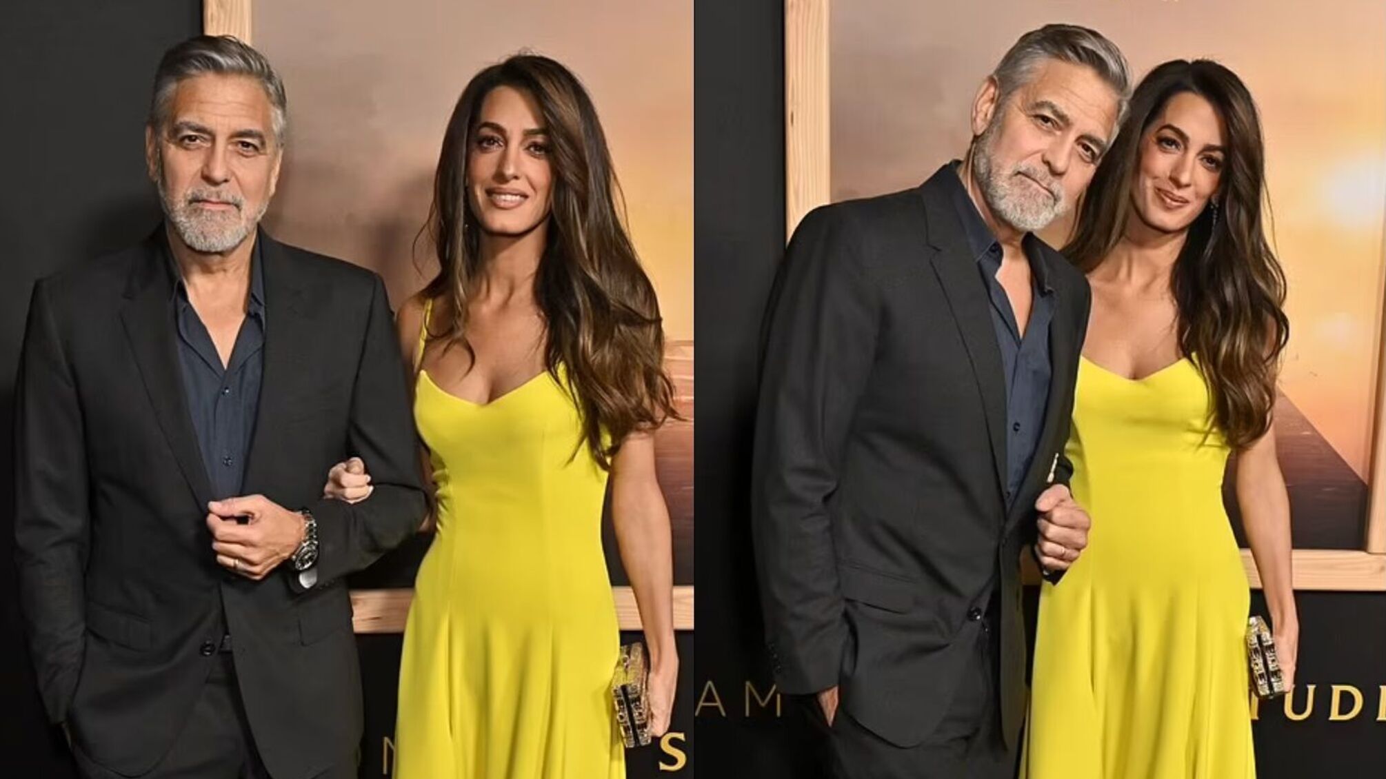 Амаль надела ярко-желтое платье и сияла рядом с мужем