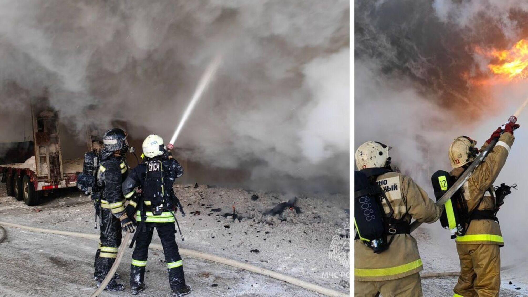 російські пожарні ліквідовують пожежу в магадані