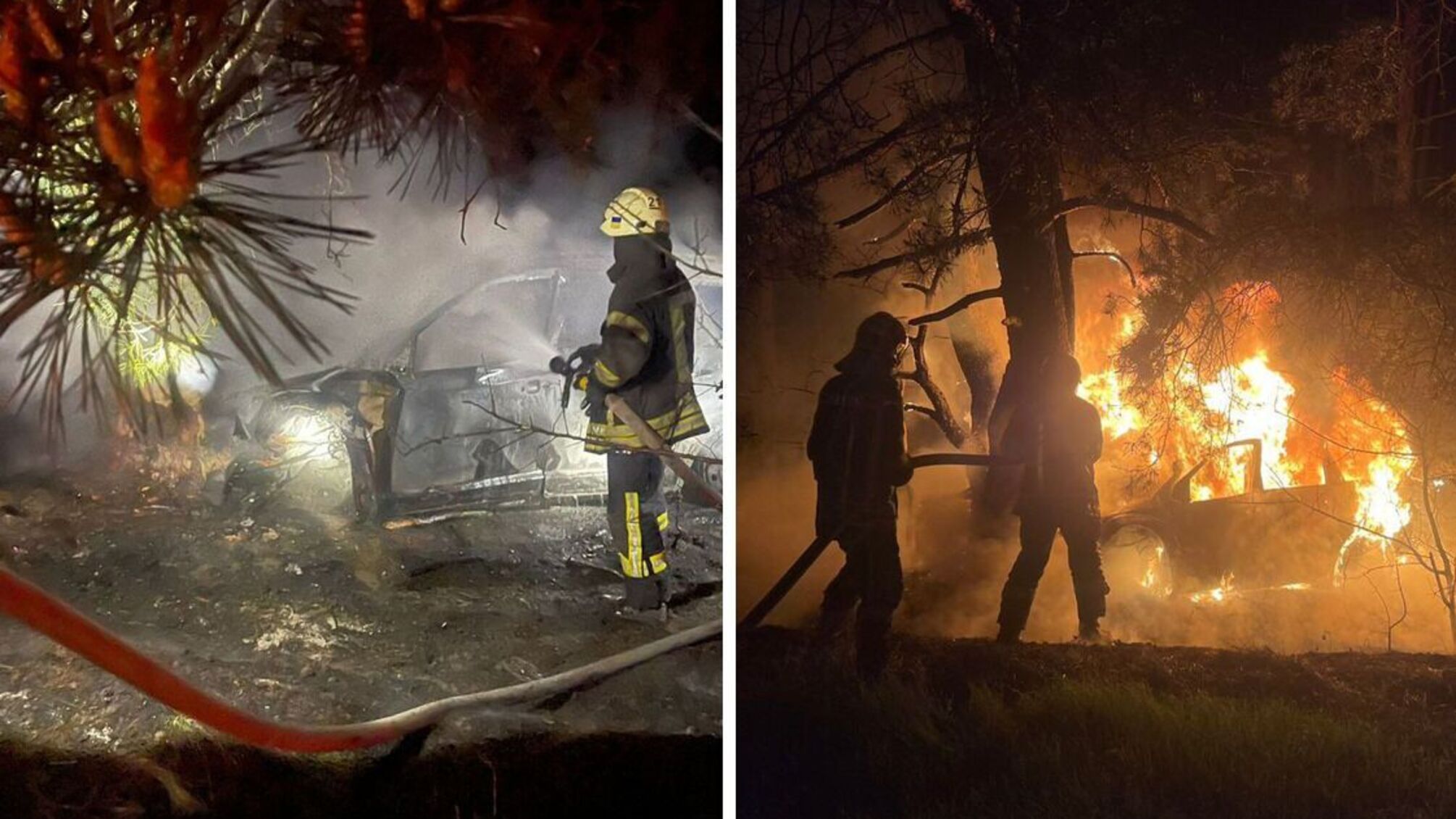 На Київщині легковик врізався в дерево та загорівся