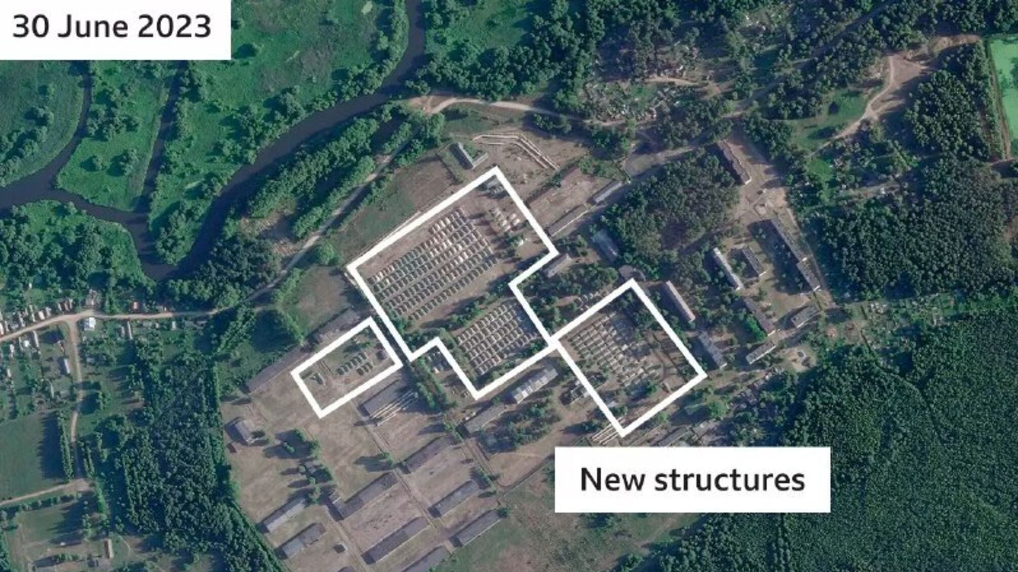 супутникові знімки території колишньої ВЧ у с. Мета в Білорусі за 30 червня 2023
