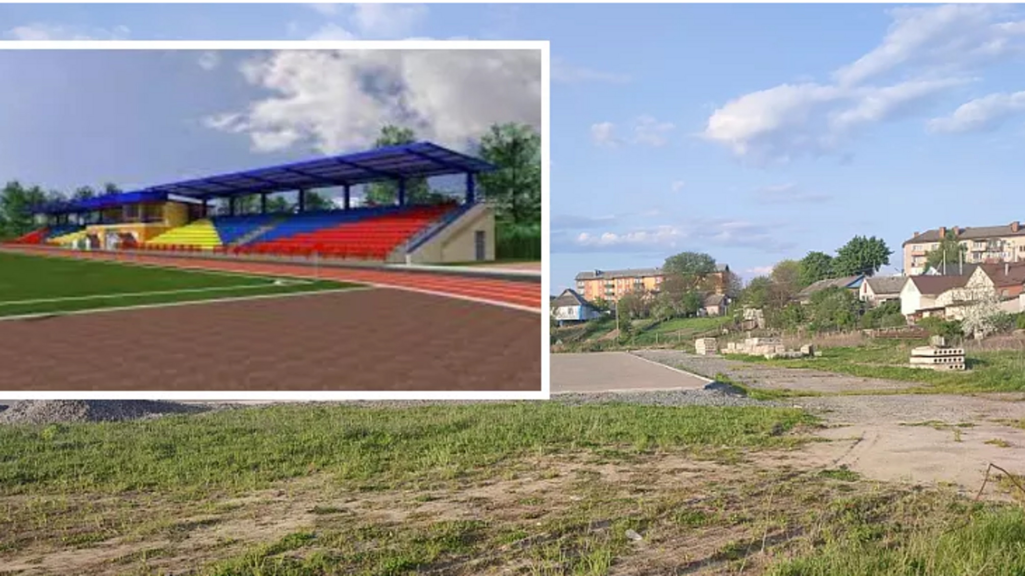 Вместо обещанной реконструкции стадиона подрядчик просто посыпал поле щебнем.