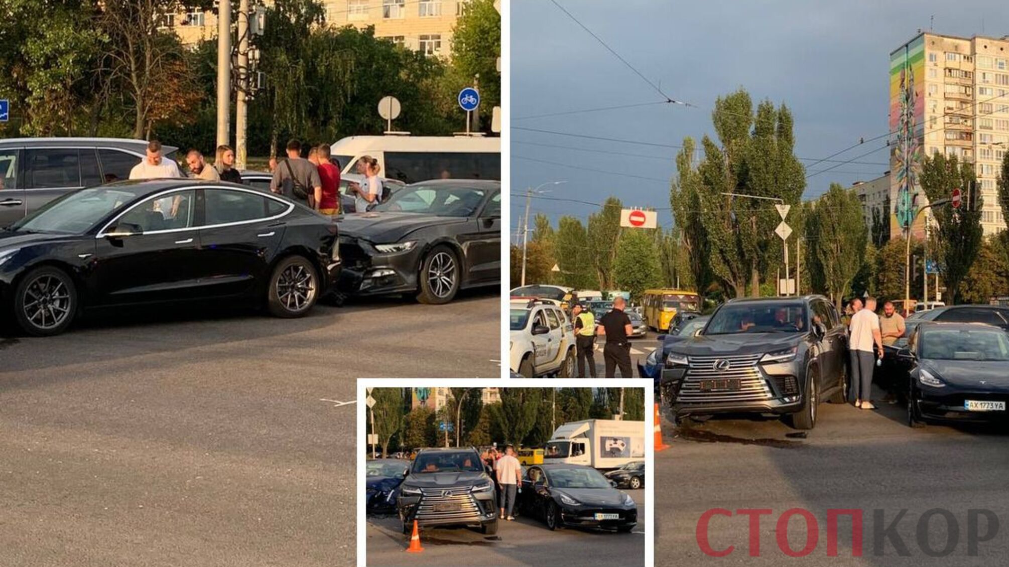 VIP ДТП в Києві на Академіка Палладіна: зіткнулися 'Лексус', 'Мустанг' і дві 'Тесли'