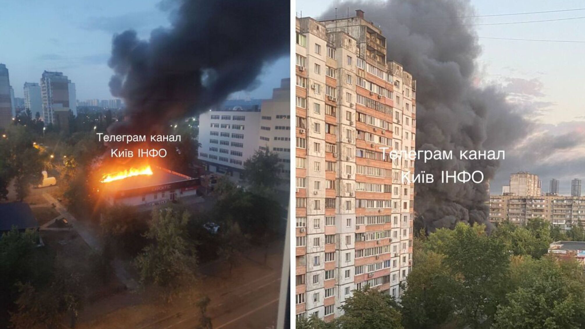 У Києві на Воскресенці потужна пожежа: горить вся будівля