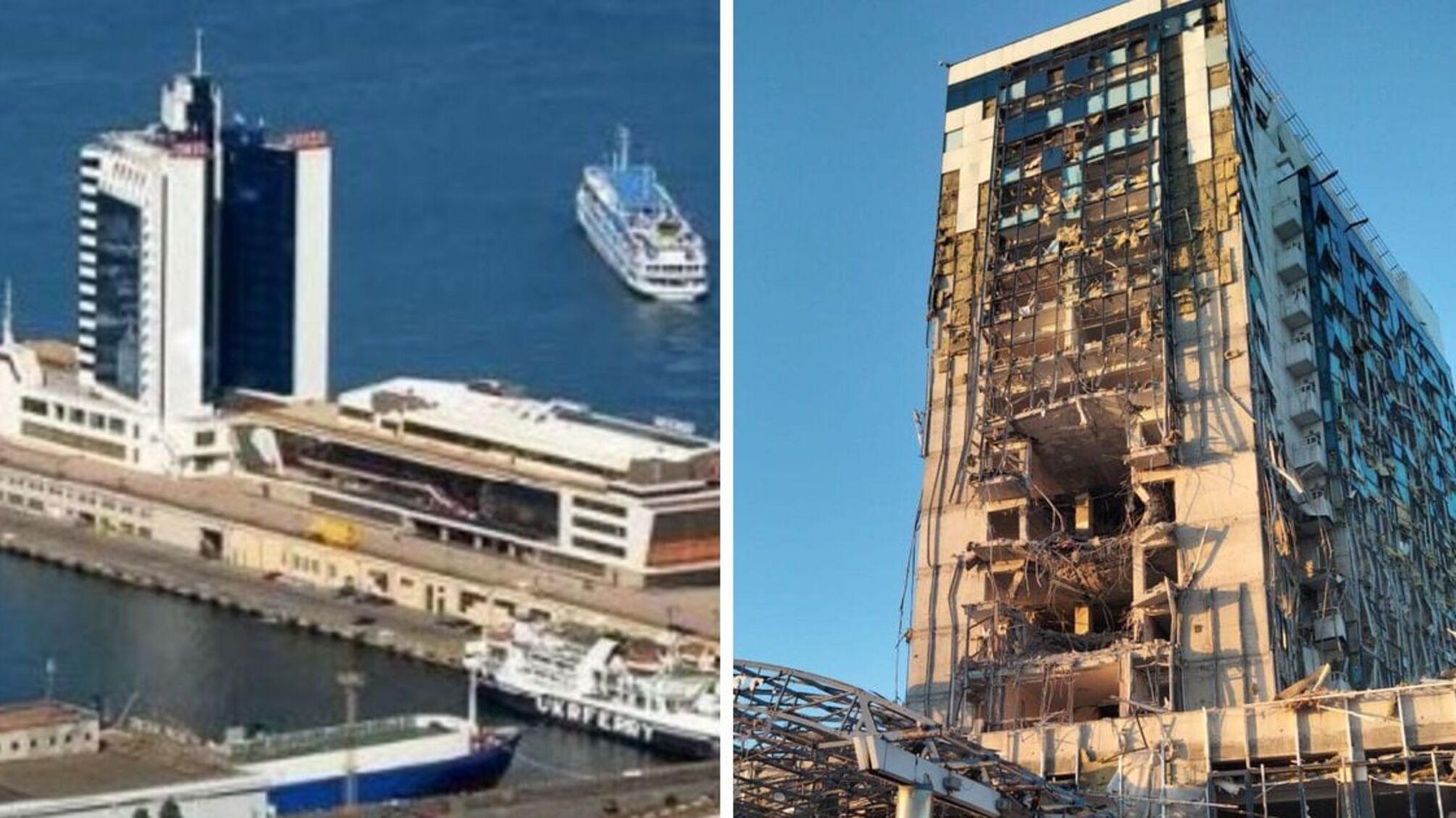 Как выглядела гостиница когда-то и как выглядит теперь, после обстрела россиянами