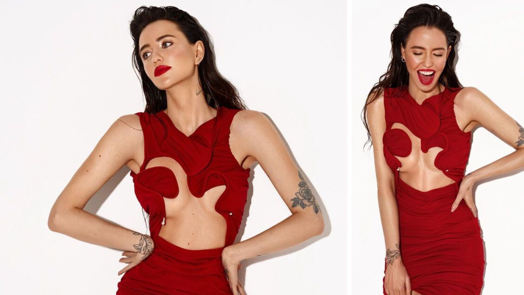 Надя Дорофєєва в червоній сукні