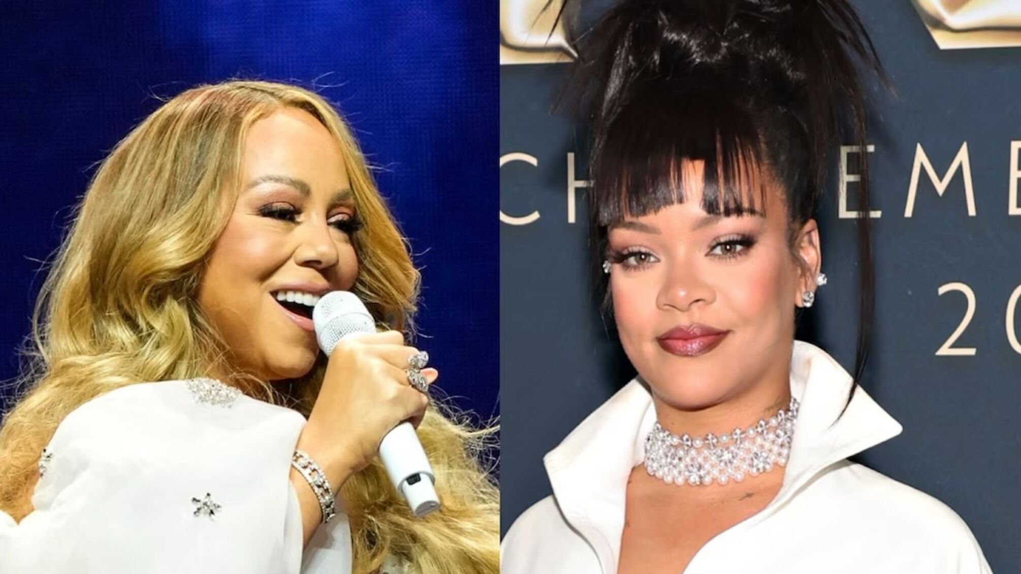 Мэрайя Кэри расписалась на груди Рианны во время рождественского концерта в Бруклине