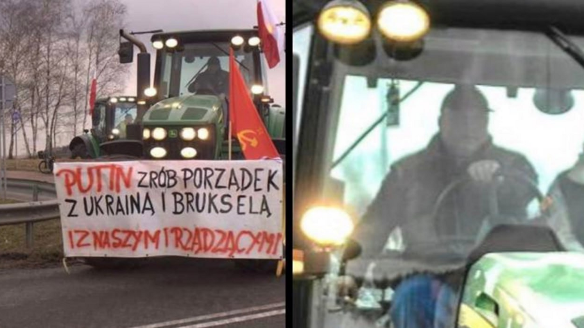 Польский 'фермер' выехал на протест с флагом СССР и призвал пути разобраться с Украиной и самой Польшей