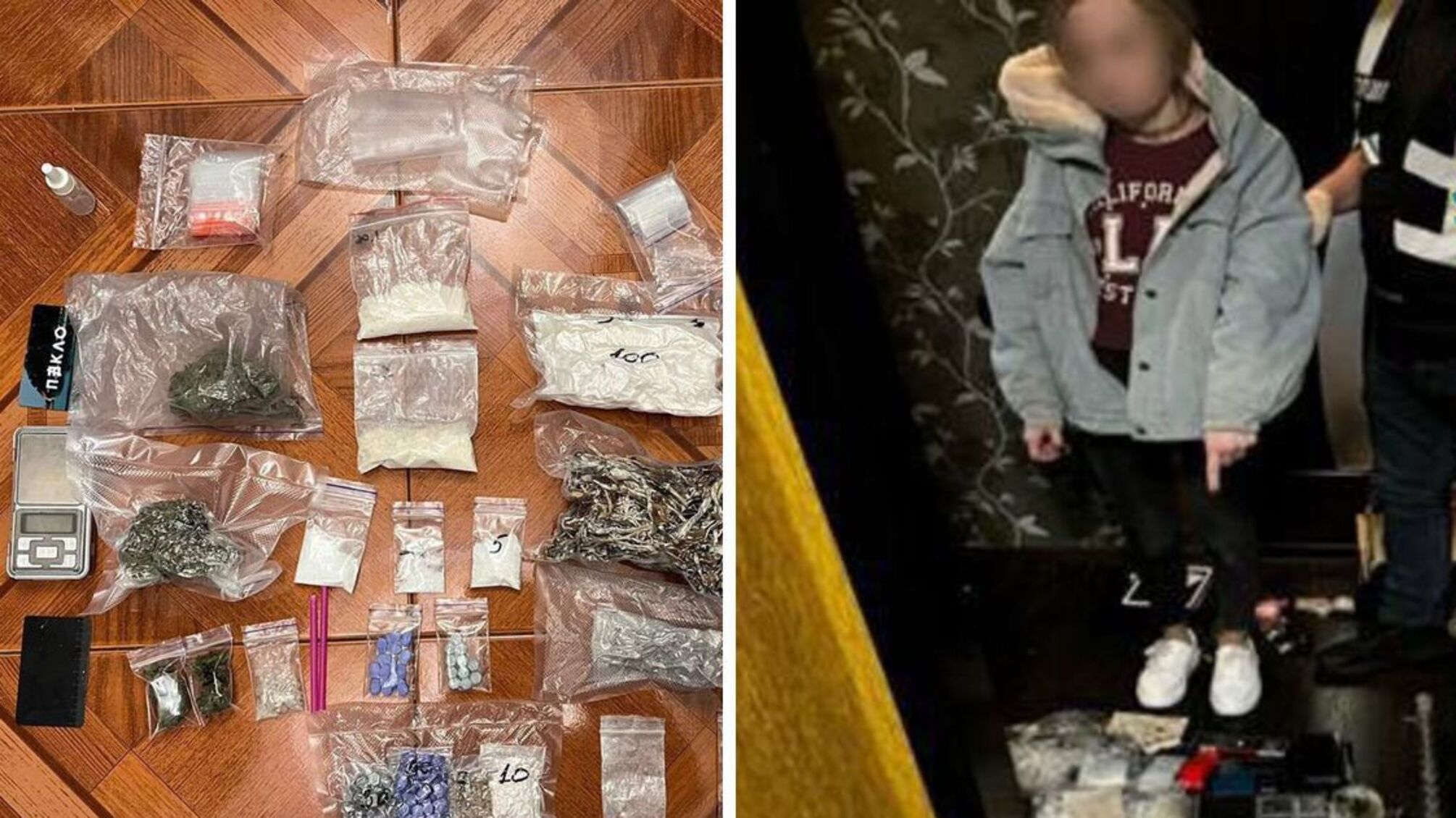 Наркотики та затримана дівчина