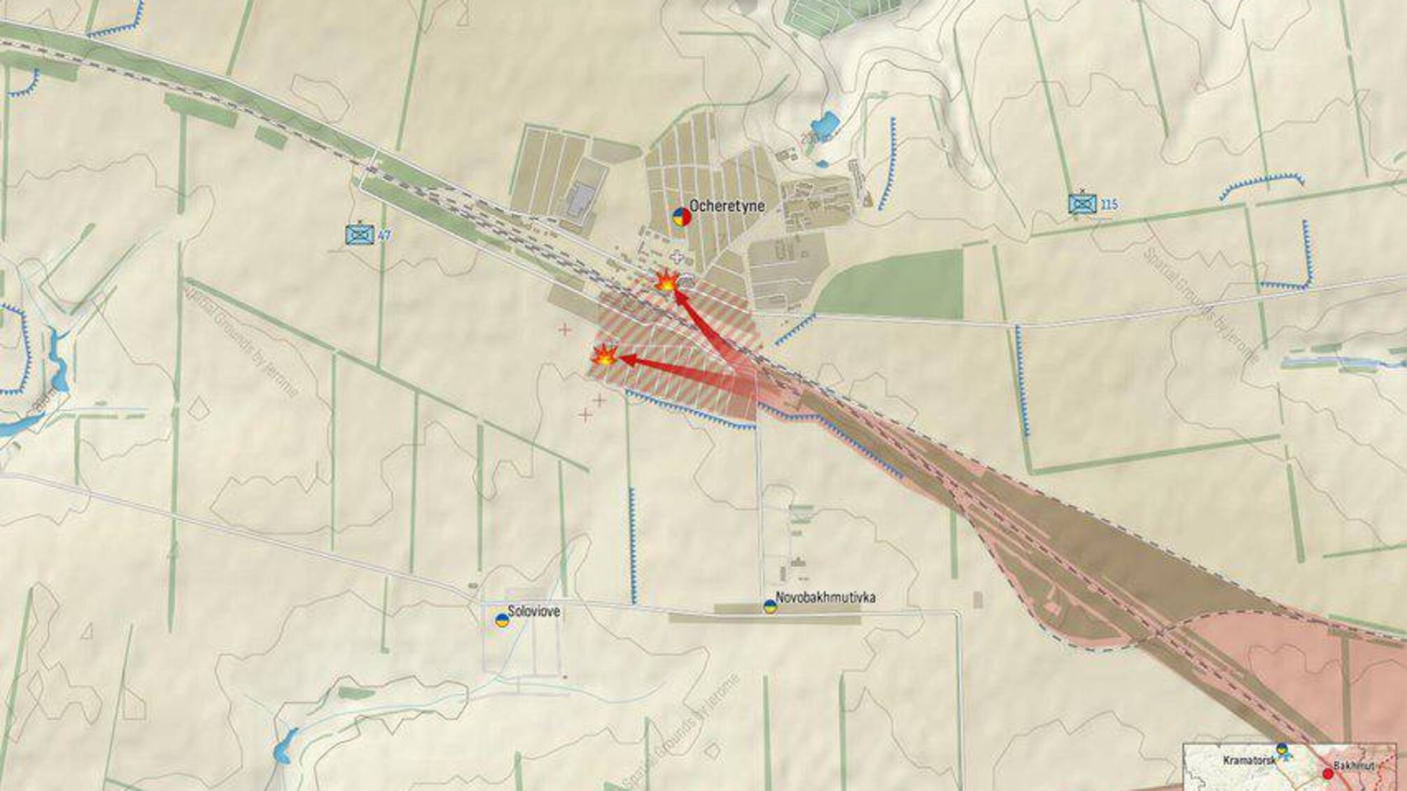 Российские войска вклинились в украинский фронт в районе Очеретина