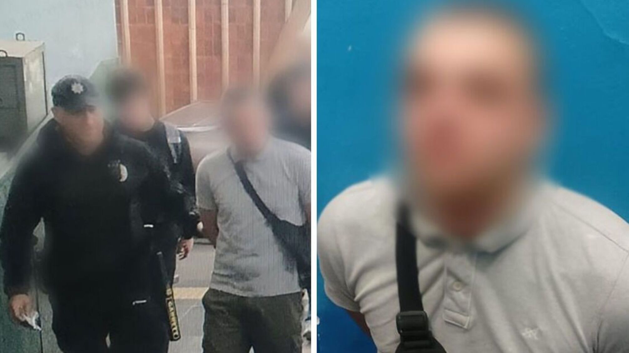 правоохранители возле мужчины в серой футболке