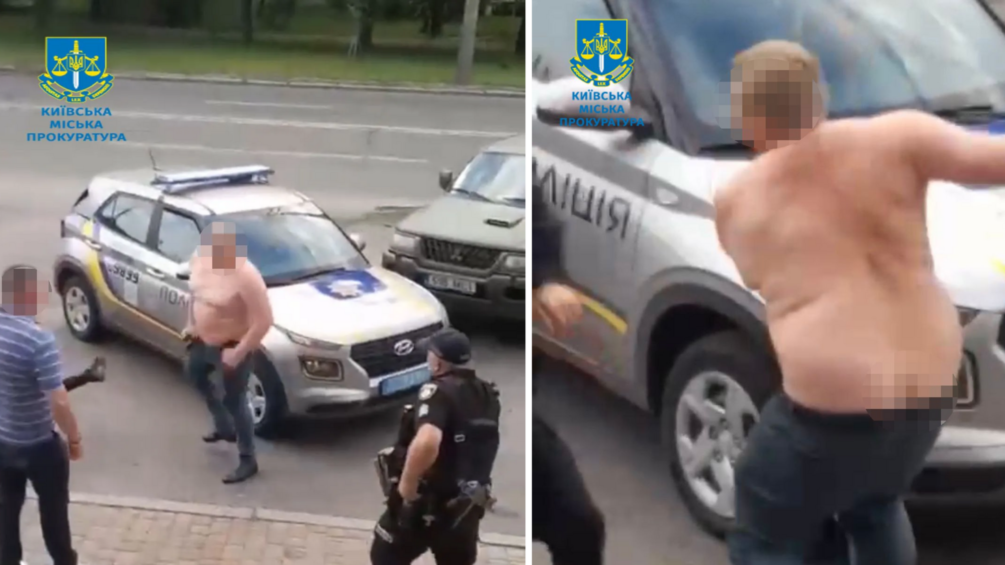 В Киеве мужчина напал на полицейского и прыгал по патрульной машине