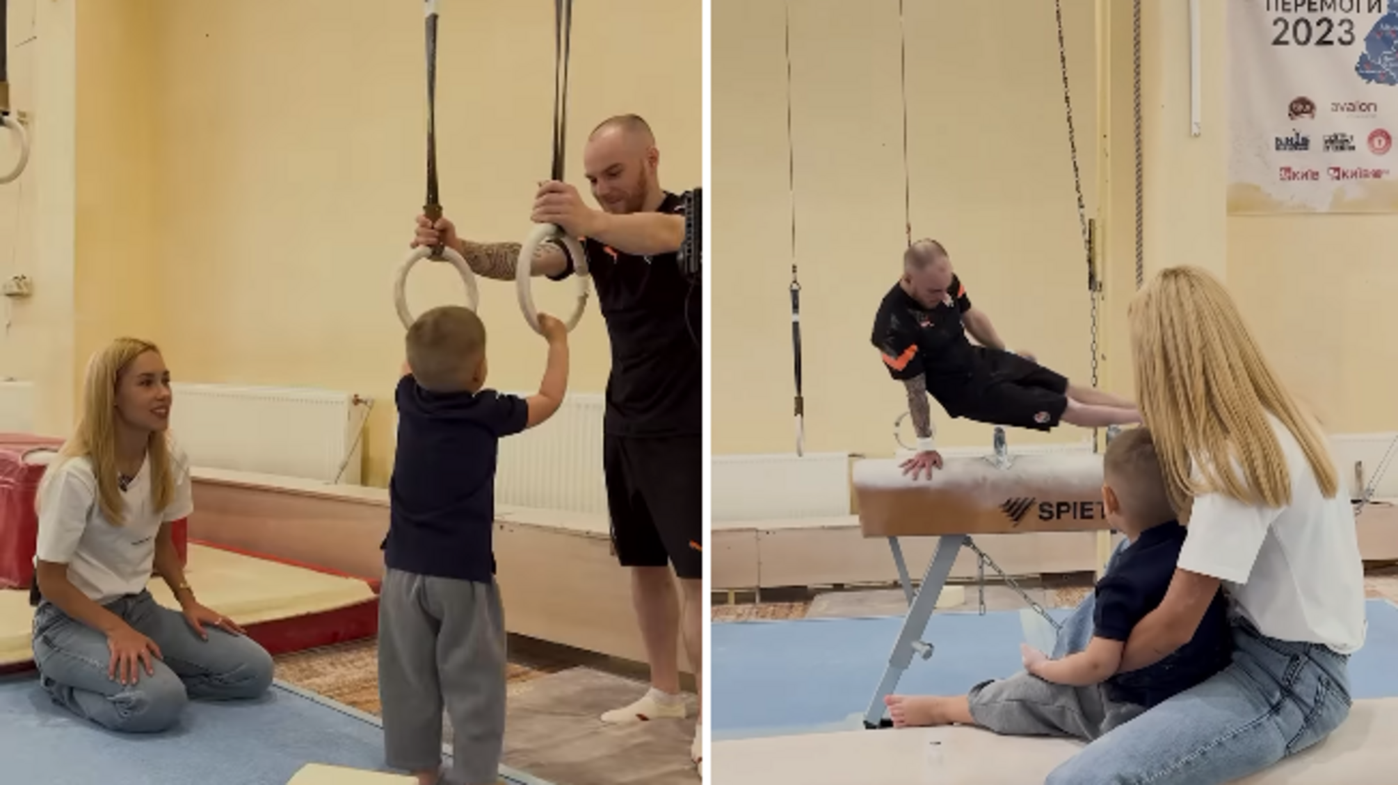 Даша Квиткова привела сына Льва на тренировку к гимнасту Верняеву