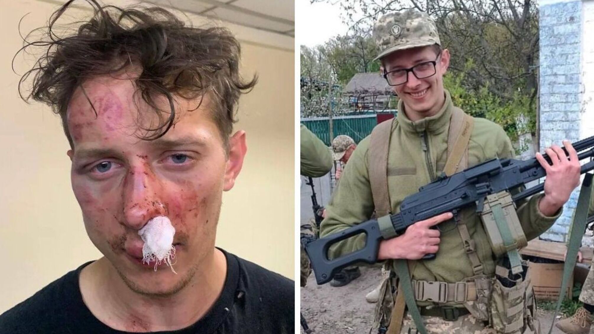 человек с автоматом в руках/ человек с ватой в носу