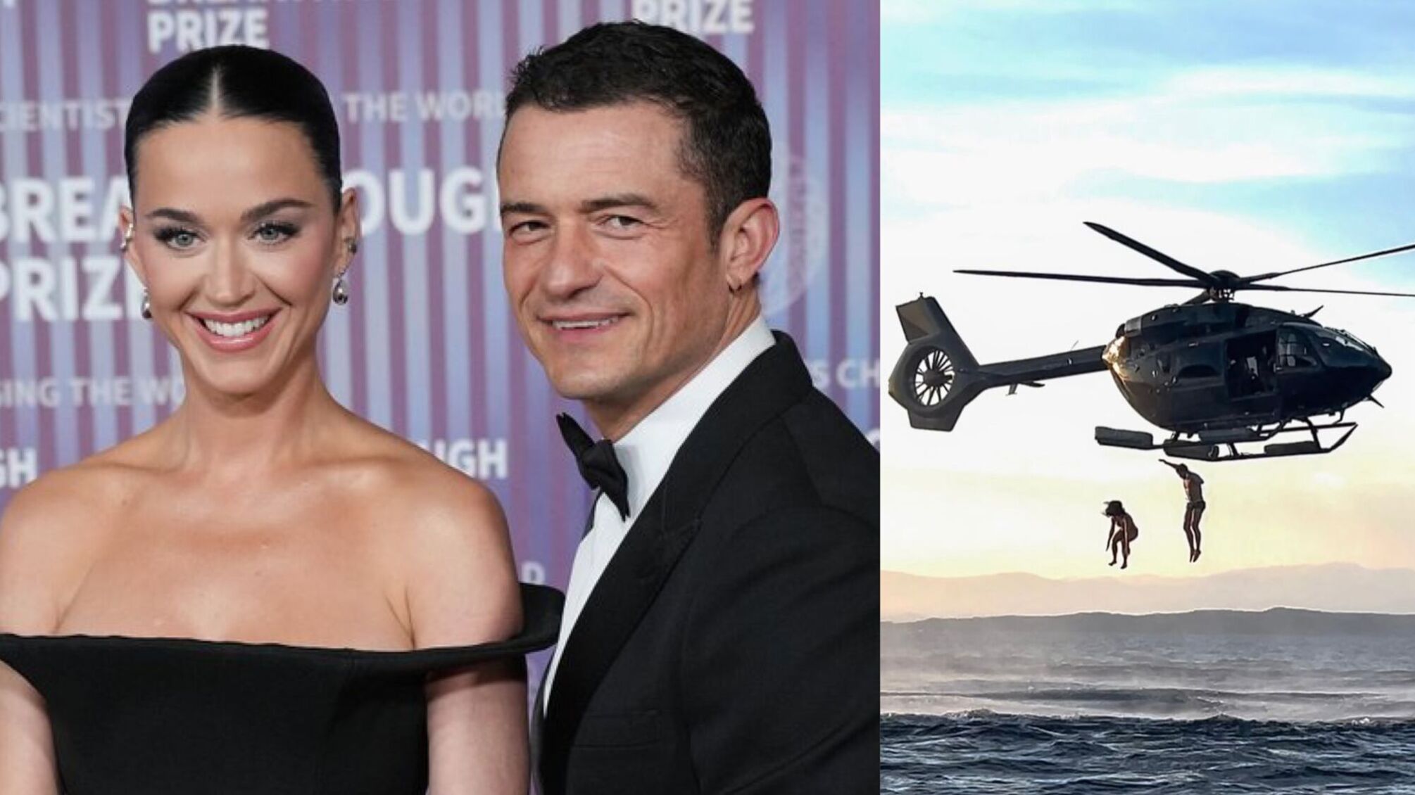 Орландо Блум и Кэти Перри совершили экстремальный прыжок с вертолета на Сардинии