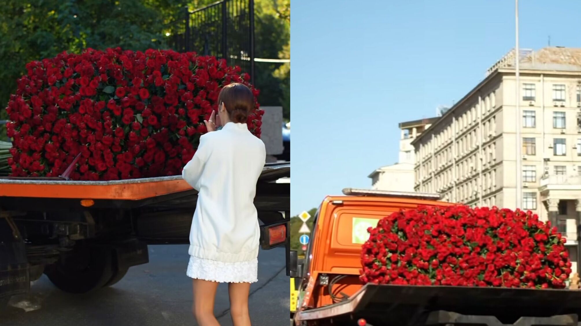Видео с букетом 2000 роз на эвакуаторе: стало известно для кого был этот подарок