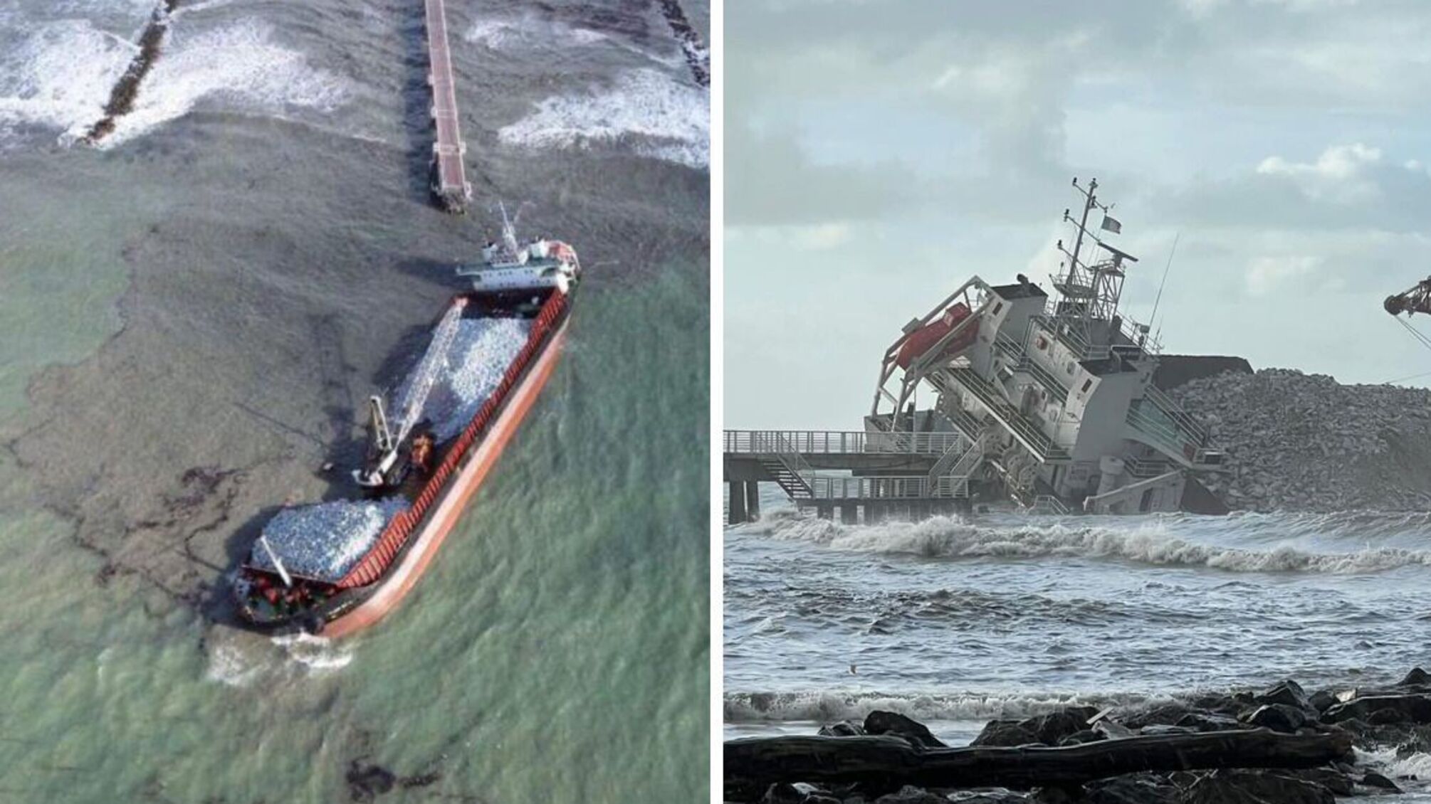 В Италии после шторма судно Guang Rong повредило пирс и деревню на мель