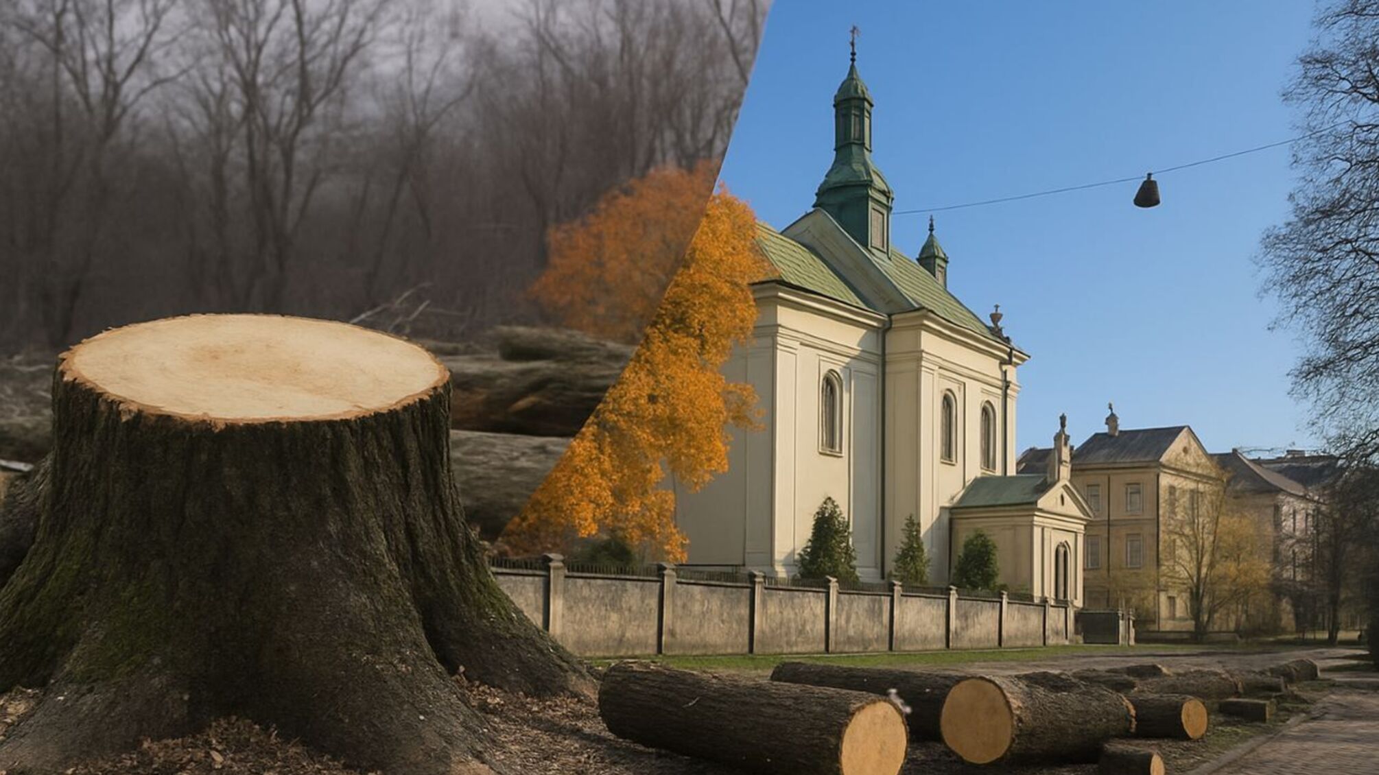 Мур ціною скверу? У Львові активісти б’ють на сполох через вирубку дерев біля костелу св. Антонія